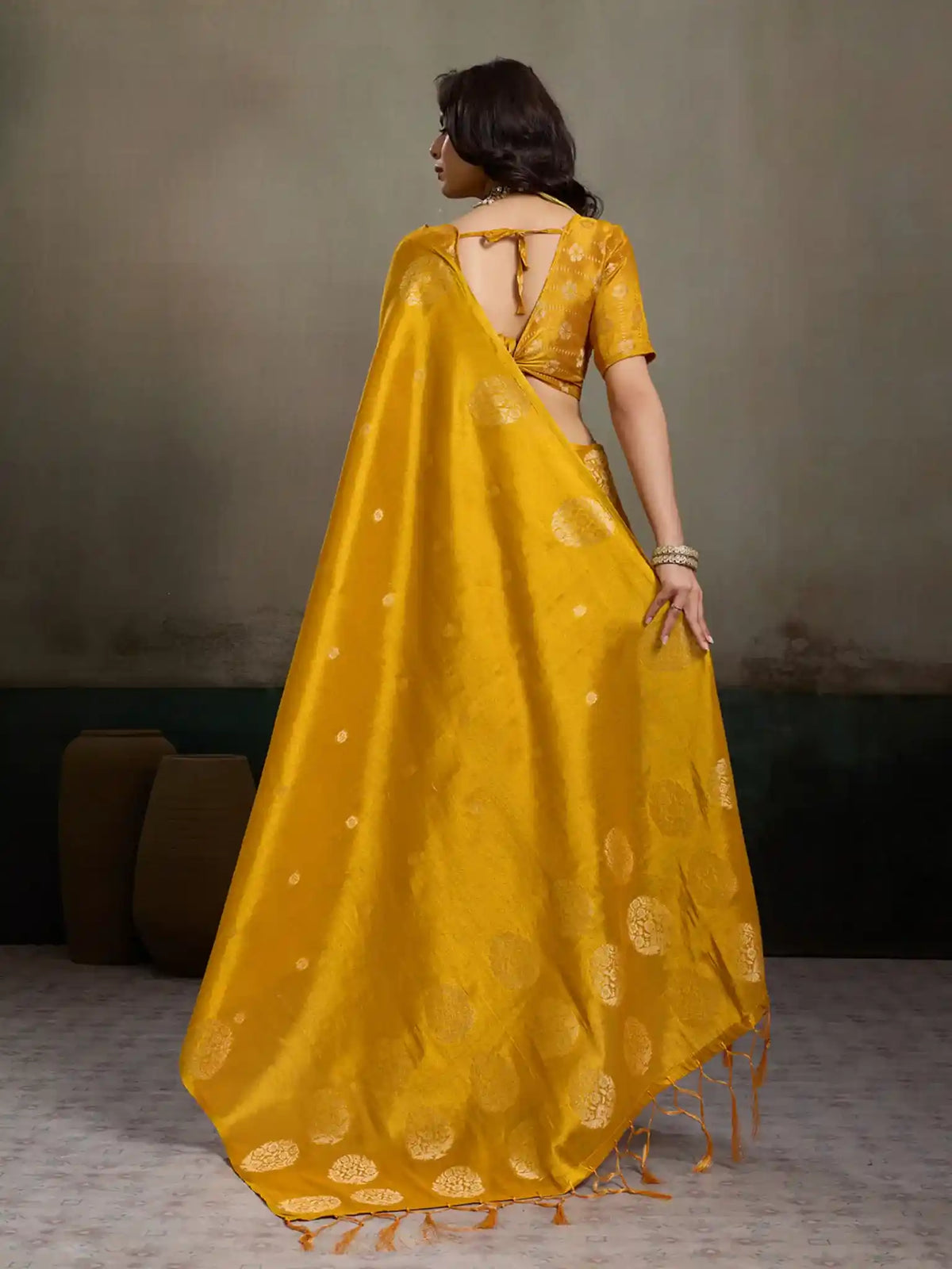 Mustard Tissue Silk Woven Zari Designer Saree - View 5