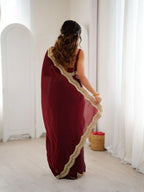 Maroon Two Tone Fendy Satin Silk Embroidered Saree - View 5