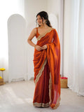Orange Two Tone Fendy Satin Silk Embroidered Saree