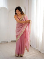 Pink Two Tone Fendy Satin Silk Embroidered Saree - View 2