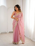 Pink Two Tone Fendy Satin Silk Embroidered Saree - View 3