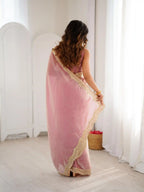 Pink Two Tone Fendy Satin Silk Embroidered Saree - View 5