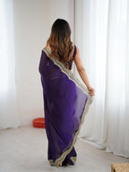 Purple Two Tone Fendy Satin Silk Embroidered Saree - View 5