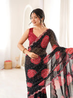 Black Georgette Bandhani Gola Printed Mirror Work Saree - View 4