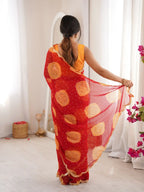 Red Georgette Bandhani Gola Printed Mirror Work Saree - View 5