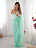 Green Crunchy Padding Color Arco Border Saree - View 1