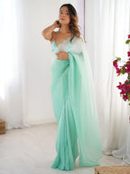 Green Crunchy Padding Color Arco Border Saree - View 2