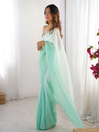 Green Crunchy Padding Color Arco Border Saree - View 3