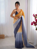 Orange, Grey Crunchy Padding Color Arco Border Saree