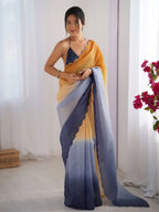 Orange, Grey Crunchy Padding Color Arco Border Saree - View 1