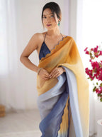 Orange, Grey Crunchy Padding Color Arco Border Saree - View 4