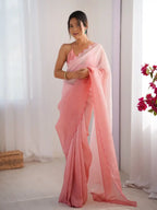 Pink Crunchy Padding Color Arco Border Saree - View 1