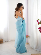 Sky Blue Crunchy Padding Color Arco Border Saree - View 2