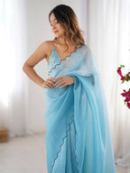 Sky Blue Crunchy Padding Color Arco Border Saree - View 4
