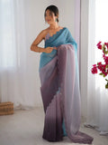 Sky Blue, Grey Crunchy Padding Color Arco Border Saree