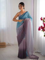 Sky Blue, Grey Crunchy Padding Color Arco Border Saree - View 1