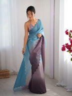 Sky Blue, Grey Crunchy Padding Color Arco Border Saree - View 2