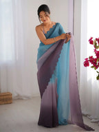 Sky Blue, Grey Crunchy Padding Color Arco Border Saree - View 3