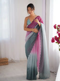 Wine, Grey Crunchy Padding Color Arco Border Saree