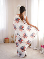 White Pure Chinon Digital Printed Swarovski Work Saree - View 5