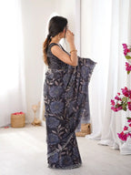 Black Pure Chinon Digital Printed Swarovski Work Saree - View 2