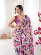 Purple Pure Chinon Digital Printed Swarovski Work Saree - View 4