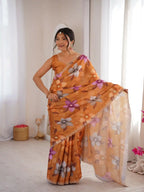 Mustard Pure Chinon Digital Printed Swarovski Work Saree - View 3