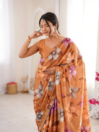 Mustard Pure Chinon Digital Printed Swarovski Work Saree - View 4