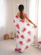 White Pure Chinon Digital Printed Swarovski Work Saree - View 5