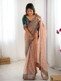 Peach Banarasi Crush Coding & Sequence Embroidered Saree