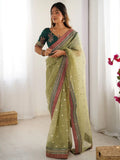 Pista Banarasi Crush Coding & Sequence Embroidered Saree