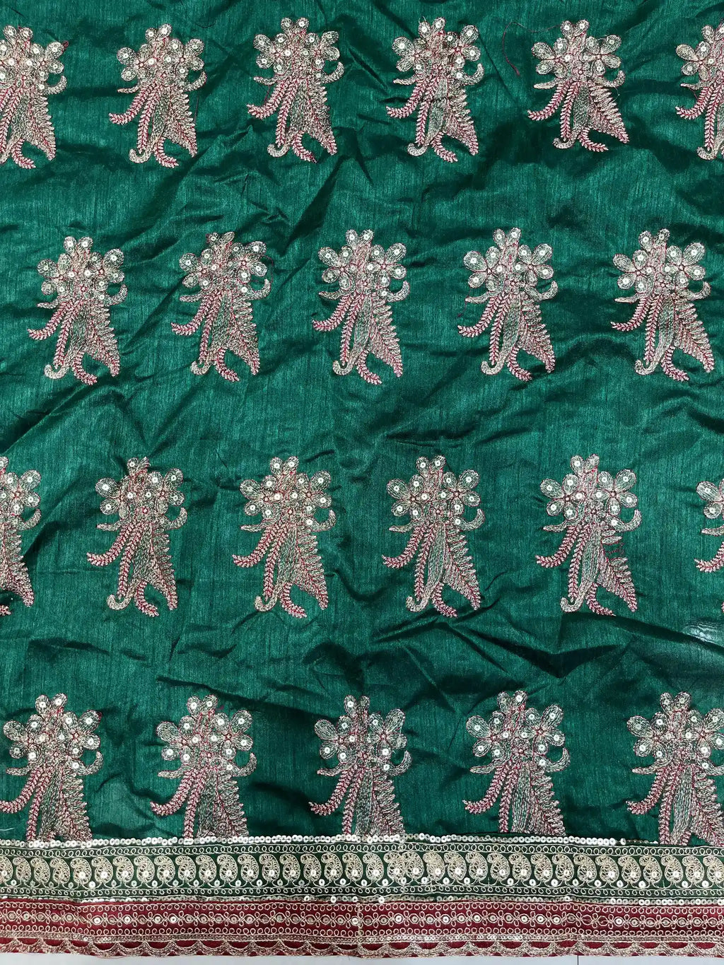 Pista Banarasi Crush Coding & Sequence Embroidered Saree - View 2