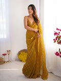 Mustard Chiffon Check Cutdana Lace Saree