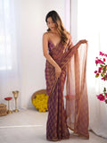Onion Pink Chiffon Check Cutdana Lace Saree