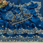 Royal Blue Silk Blend Embroidered Saree