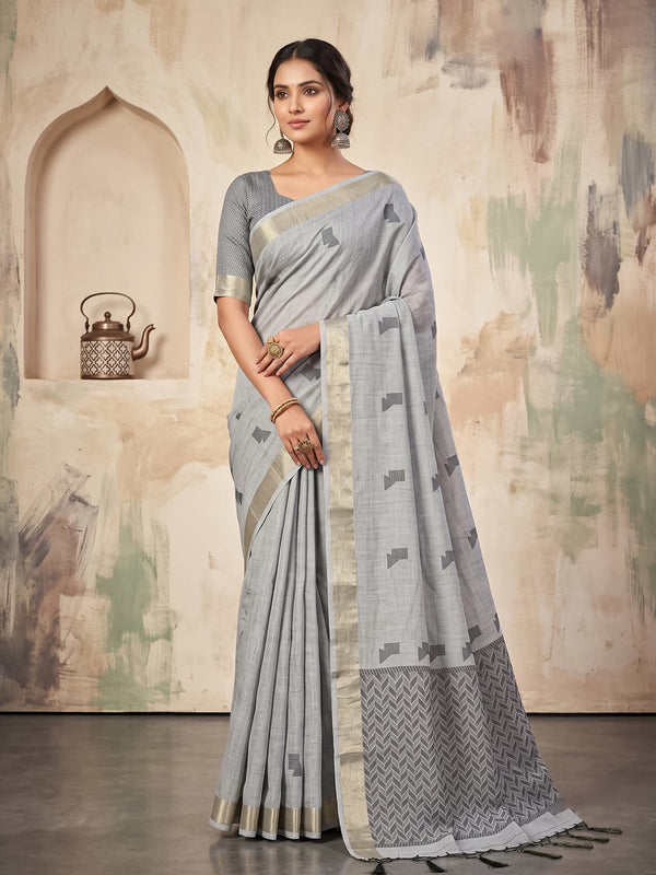 Silver Grey Premium Organza Silk Digital Floral Print Saree