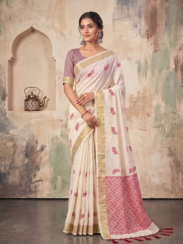 White Premium Organza Silk Digital Floral Print Saree