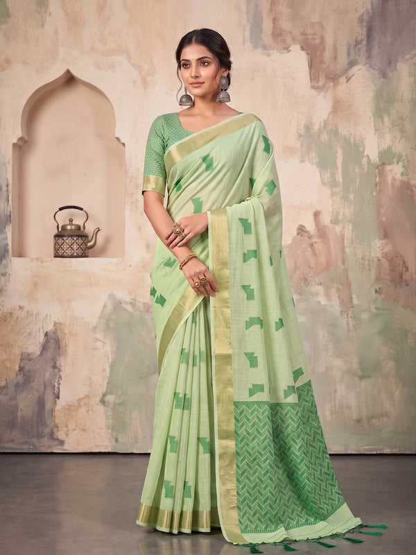 Pistachio Green Premium Organza Silk Digital Floral Print Saree