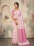 Blush Pink Premium Organza Silk Digital Floral Print Saree