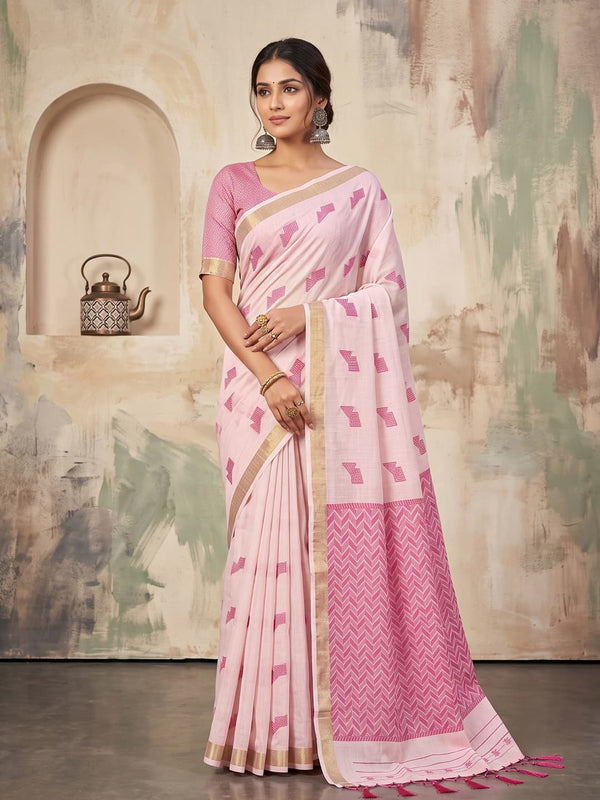 Blush Pink Premium Organza Silk Digital Floral Print Saree
