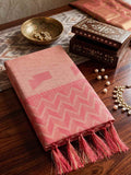 Peach Linen Woven Resham Designer Party Wear Saree with Coral Pink Unstitched Blouse