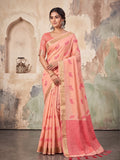 Peach Premium Organza Silk Digital Floral Print Saree