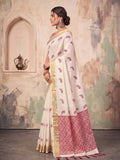 White Premium Organza Silk Digital Floral Print Saree