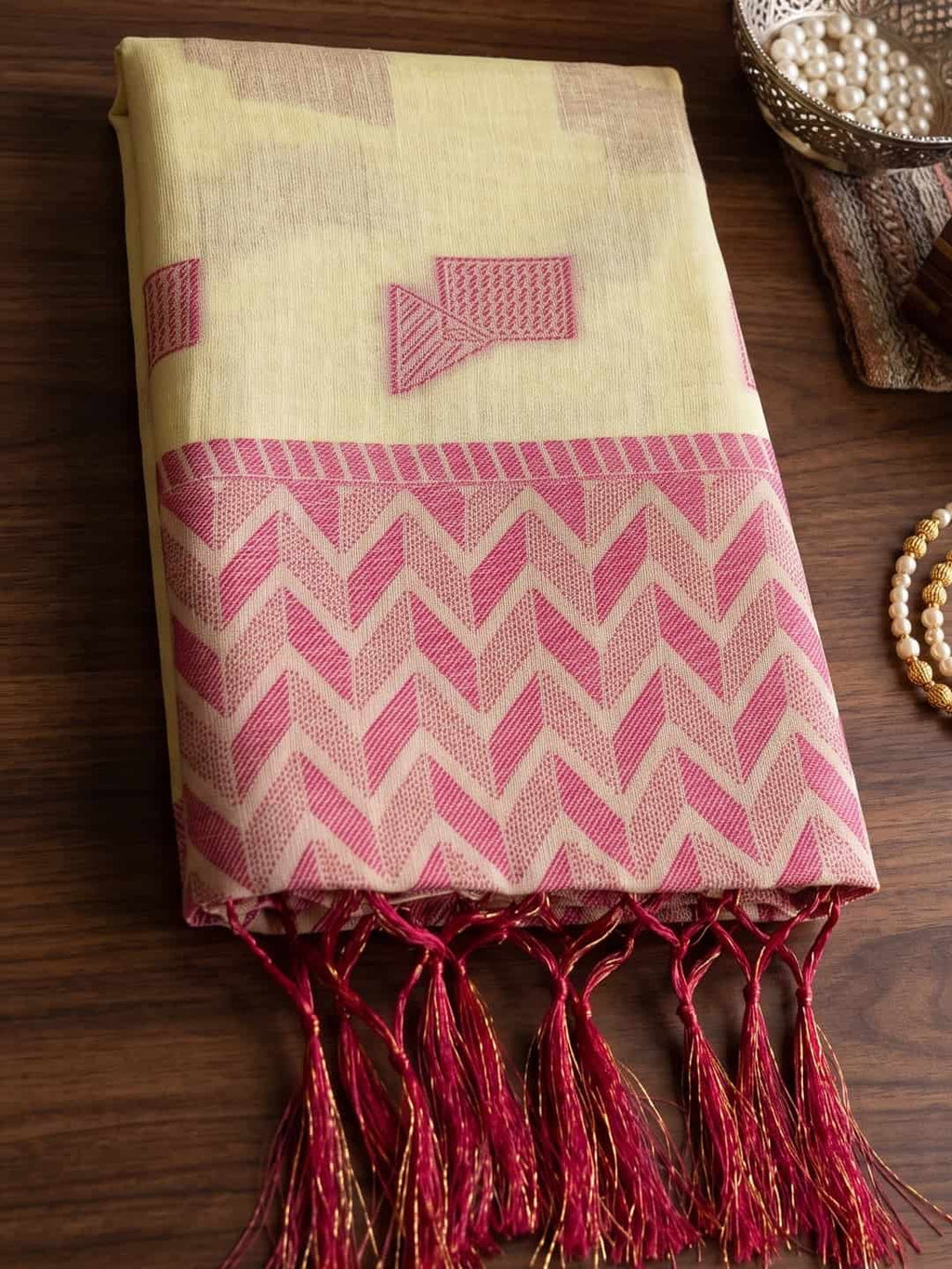 Butter Yellow Linen Woven Resham Designer Party Wear Saree with Mauve Pink Unstitched Blouse