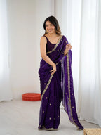 Royal Purple Fendi Satin Embroidered Saree