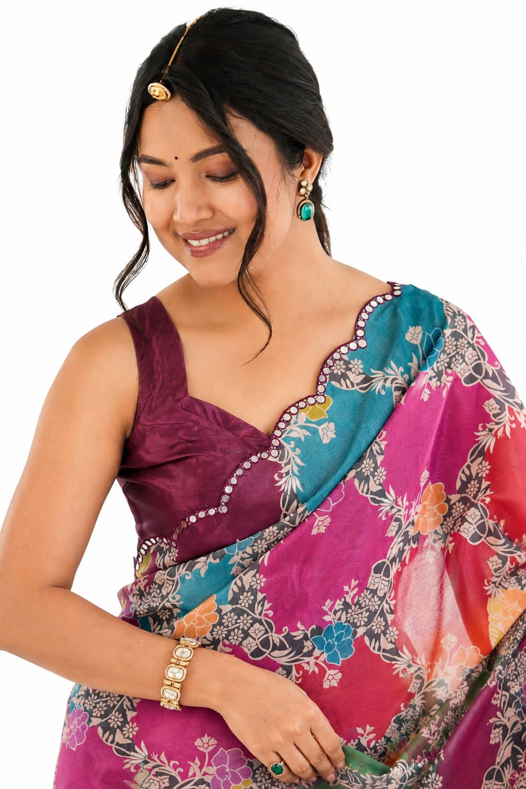Multicolor Organza Silk Mirror Work Saree