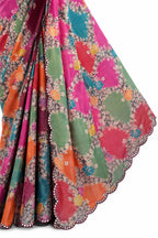 Multicolor Organza Silk Mirror Work Saree