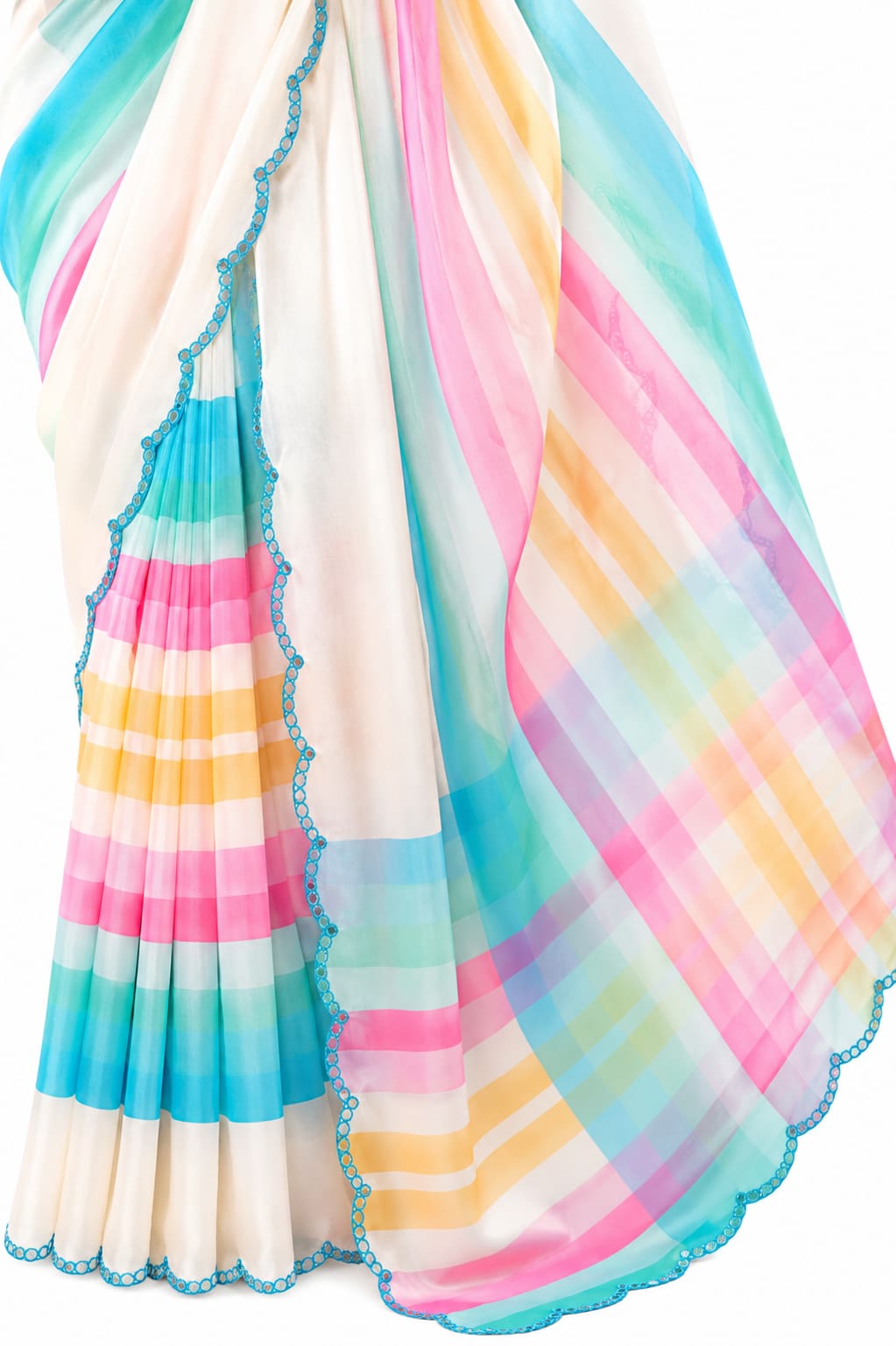 Ivory Organza Silk Mirror Work Saree