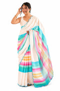 Ivory Organza Silk Mirror Work Saree