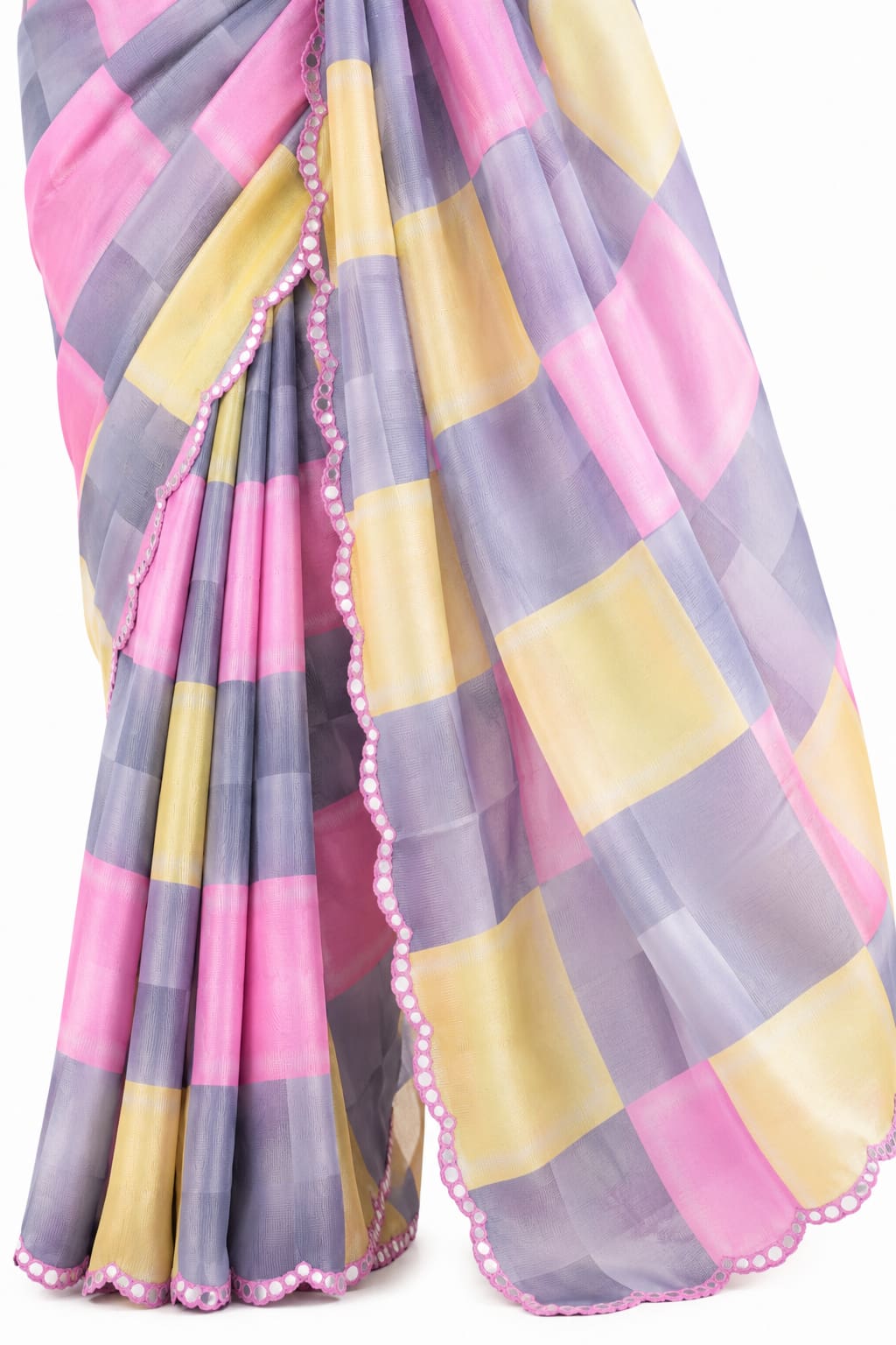 Pink Organza Silk Mirror Work Saree